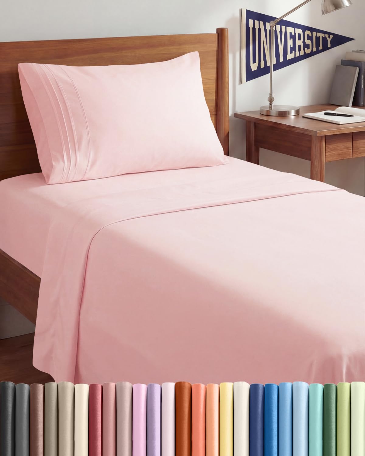 CGK Unlimited Twin XL flat sheet in baby pink offering breathable, silky-soft comfort.