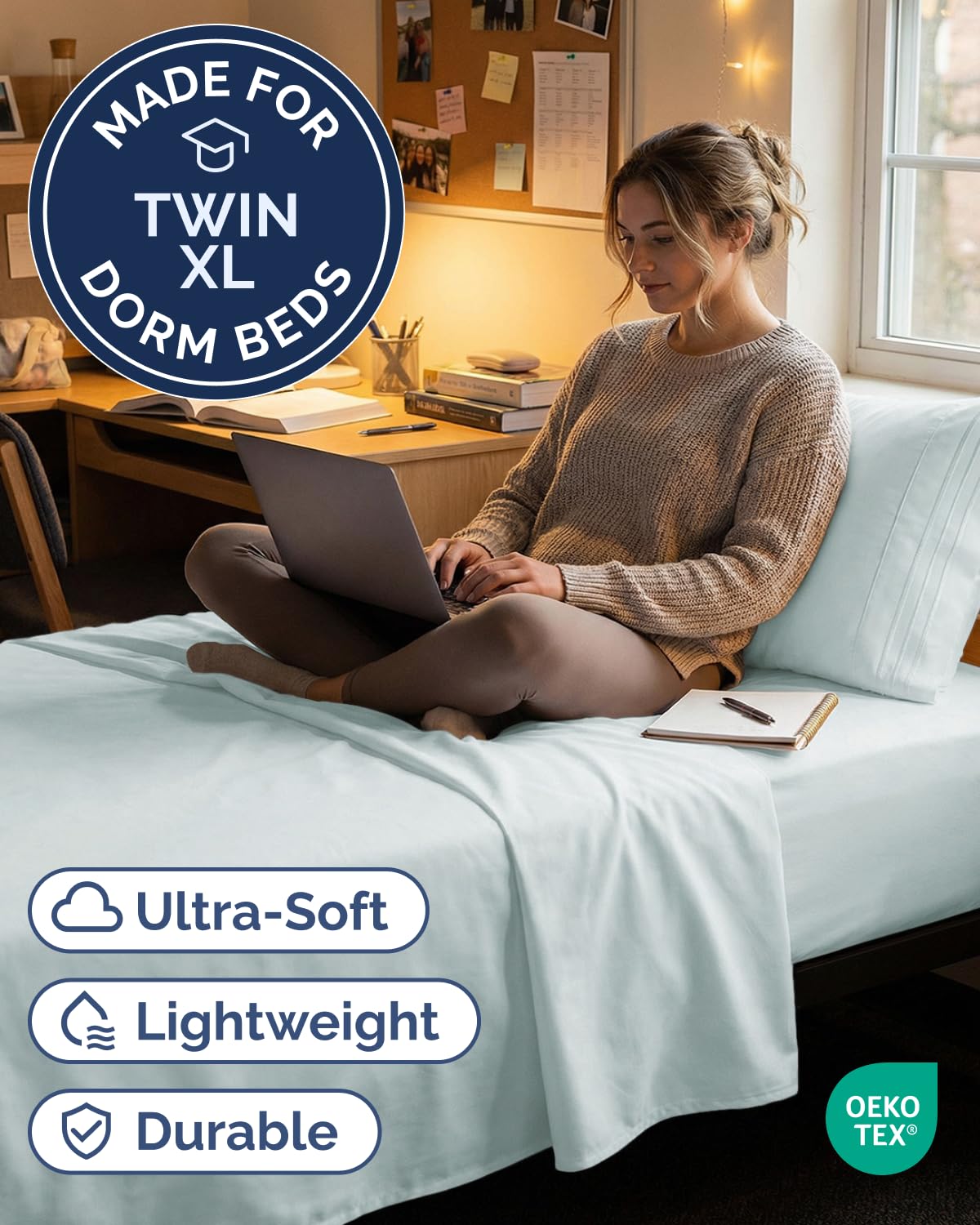 CGK Unlimited ice blue fitted sheet with deep pockets for a secure fit.
