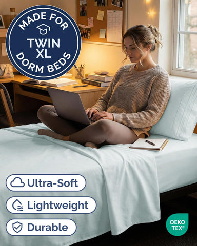 CGK Unlimited ice blue fitted sheet with deep pockets for a secure fit.