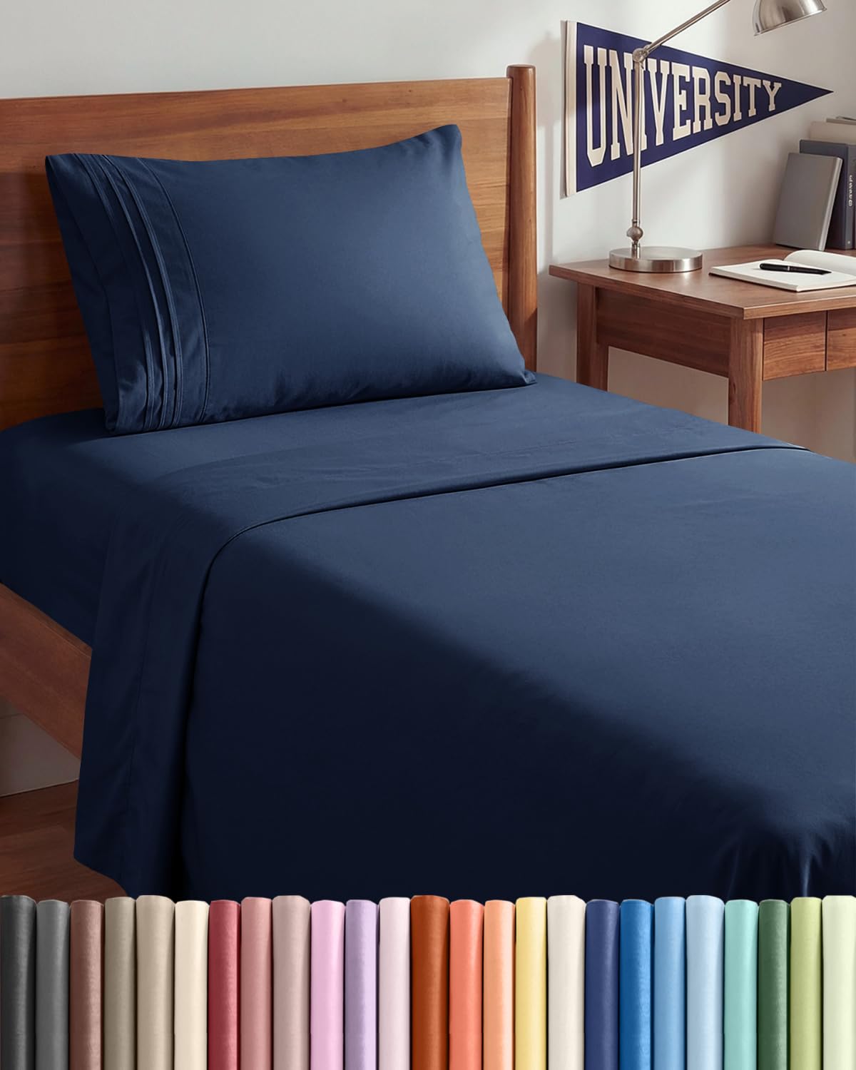 CGK Unlimited twin-xl navy flat sheet, breathable and silky-soft for cool sleep