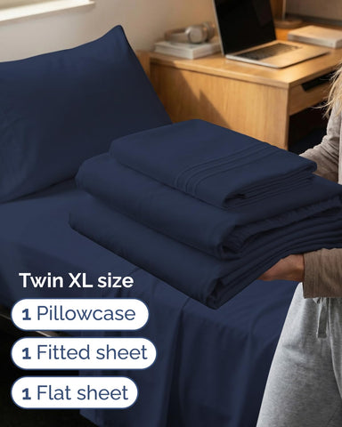 CGK Unlimited navy blue pillow case, wrinkle-resistant and plush