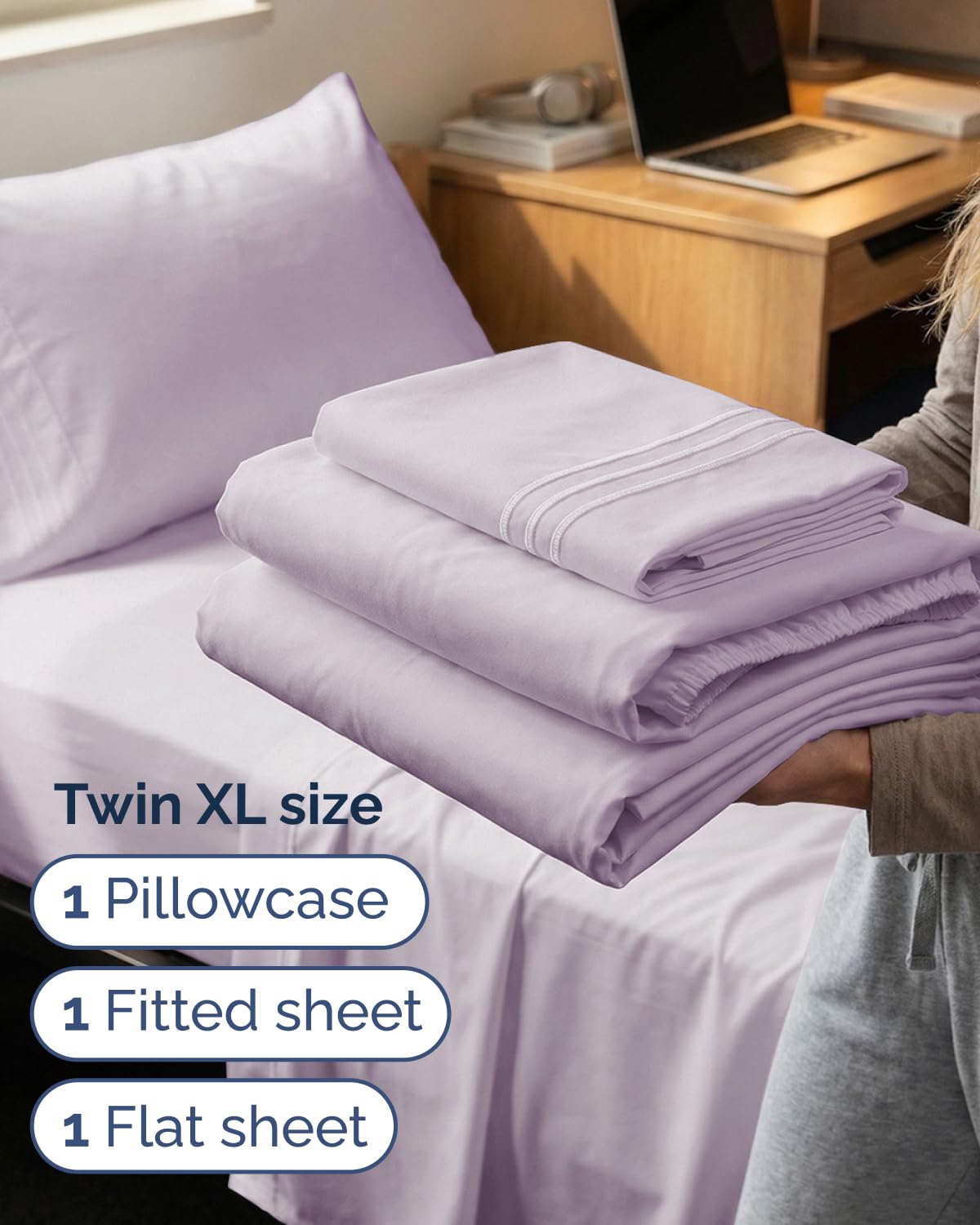 CGK Unlimited Twin XL pillowcase highlights smooth microfiber and easy care.
