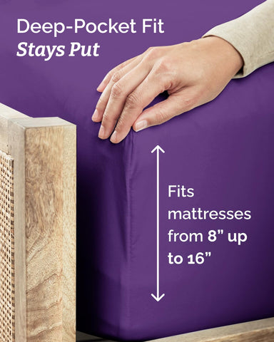 CGK Unlimited purple deep pockets accommodate mattresses up to 16 inches snugly