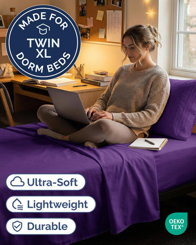 CGK Unlimited purple fitted sheet fits up to 16-inch mattresses securely