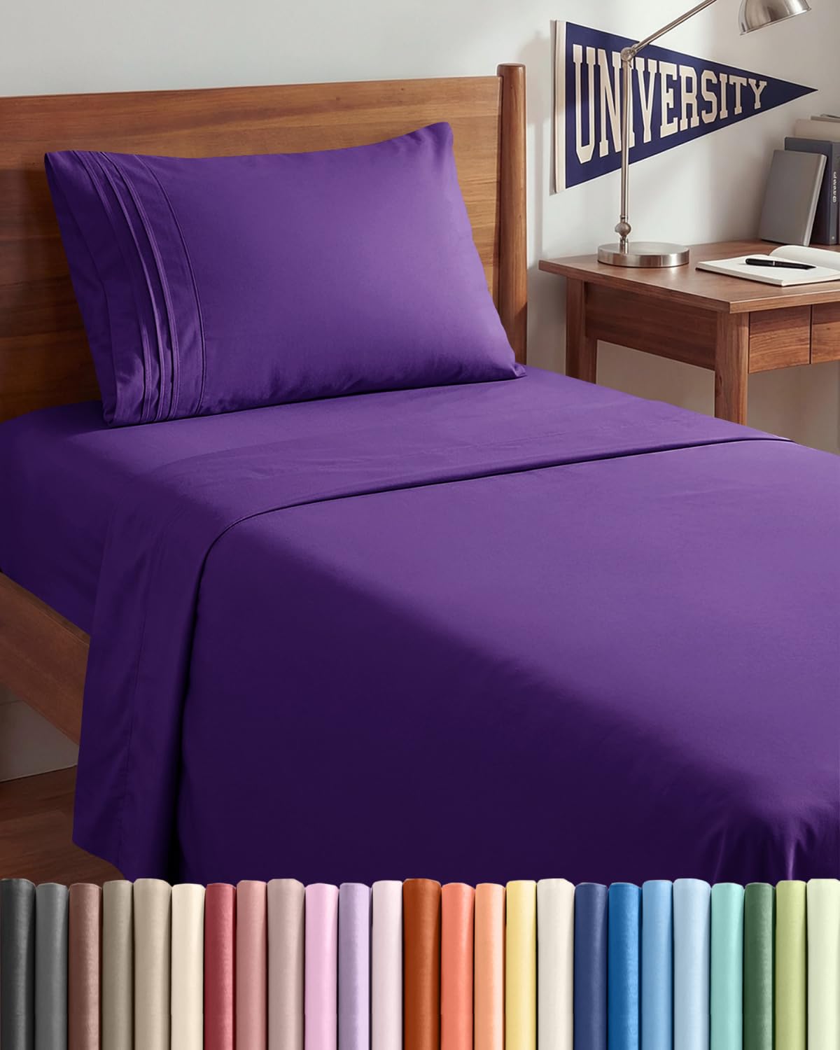CGK Unlimited purple twin xl 3-piece sheet set with flat sheet delivers cooling and silky softness
