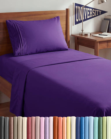 CGK Unlimited purple twin xl 3-piece sheet set with flat sheet delivers cooling and silky softness