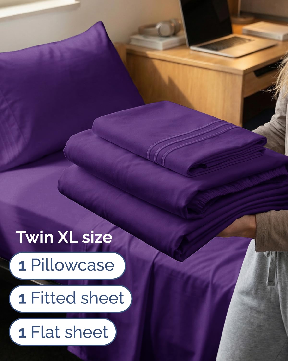 CGK Unlimited purple pillowcase included for a complete luxe look and soft touch