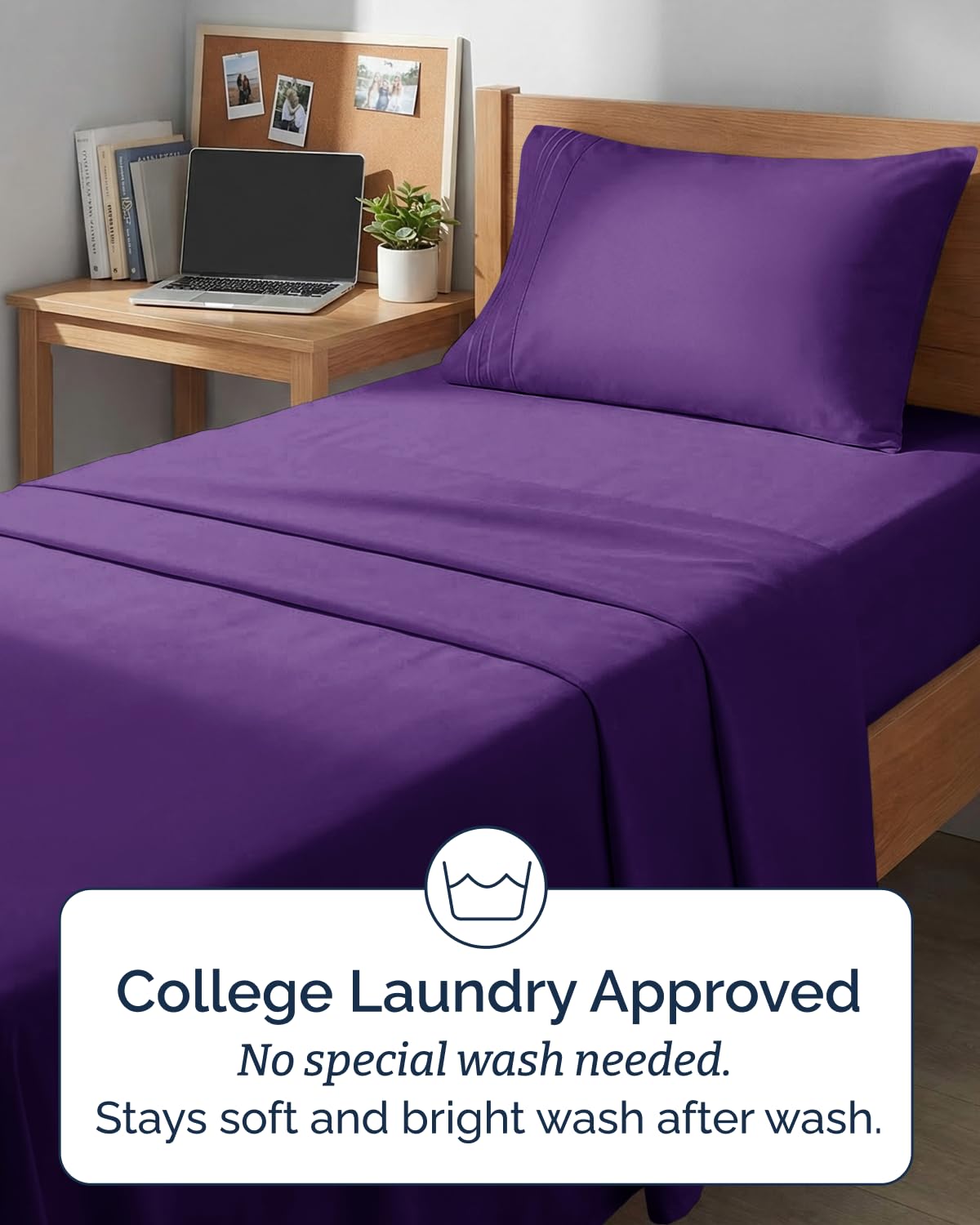 CGK Unlimited purple wrinkle-resistant microfiber keeps sheets smooth and easy to care for