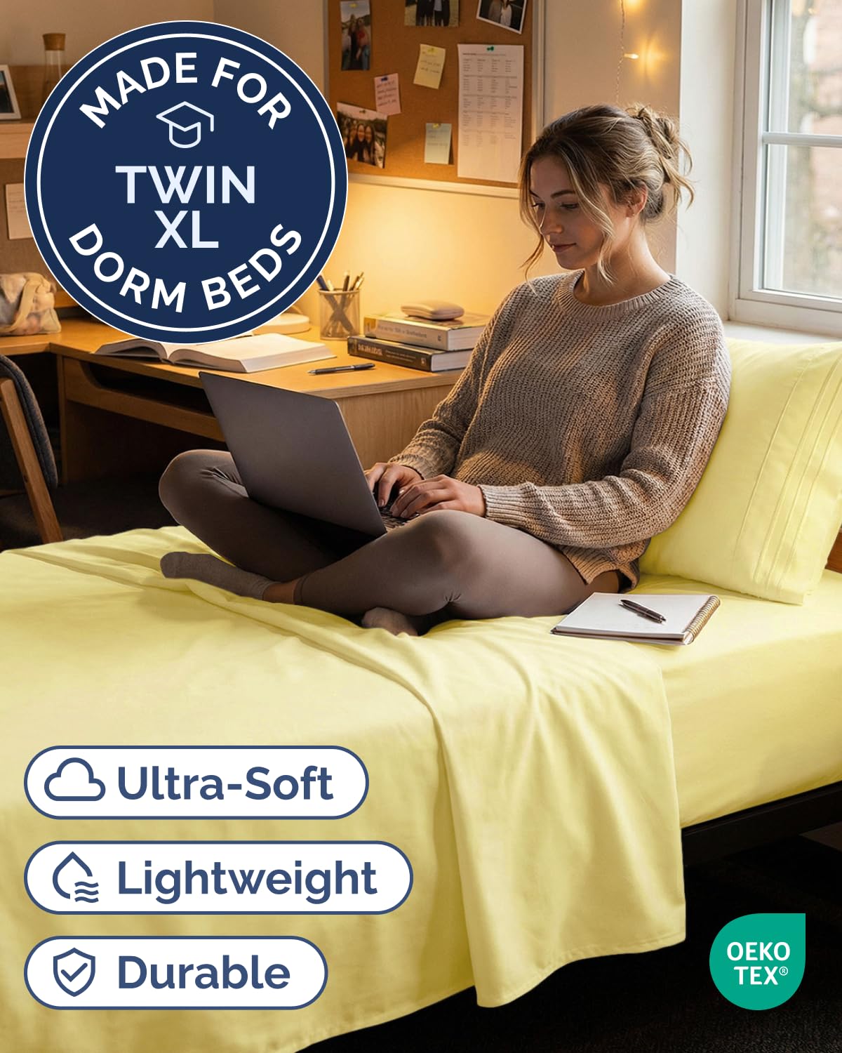 CGK Unlimited Twin XL 3pc sheet set fitted sheet demonstrates deep pockets for thick mattresses