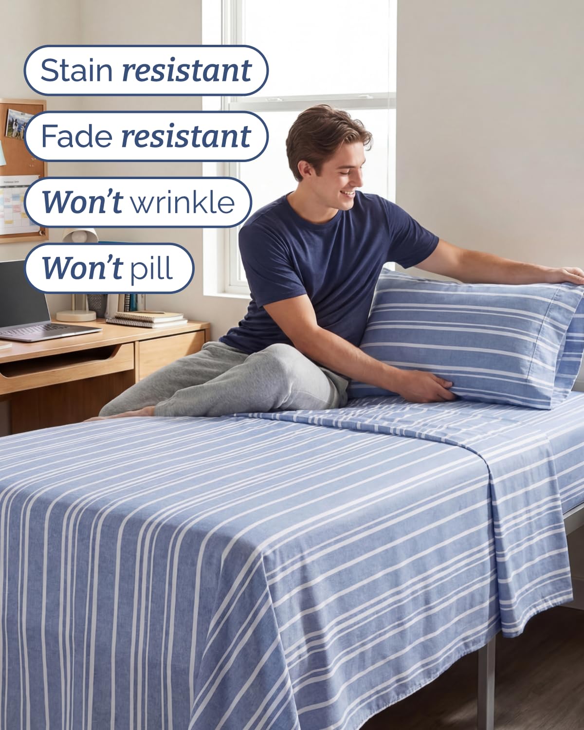 Deep-pocket fit from CGK Unlimited Twin XL 3pc set on mattress