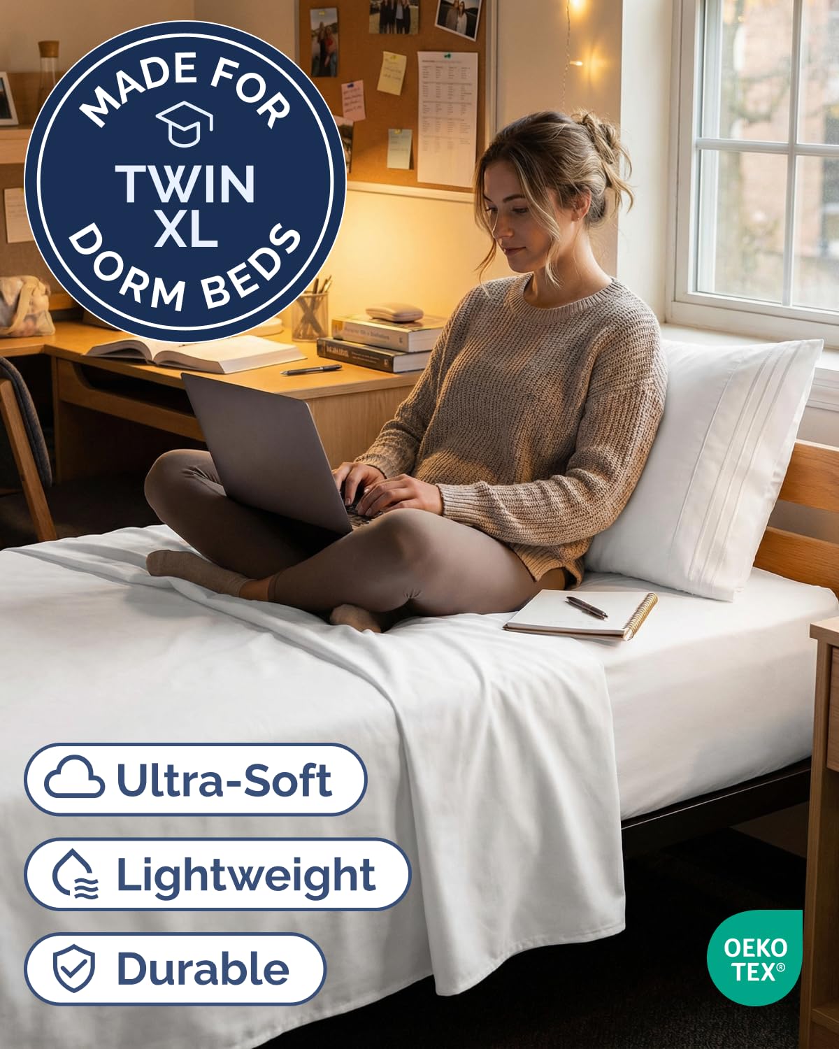 CGK Unlimited Twin XL 3pc sheet set fitted sheet secures deep pockets for a snug fit