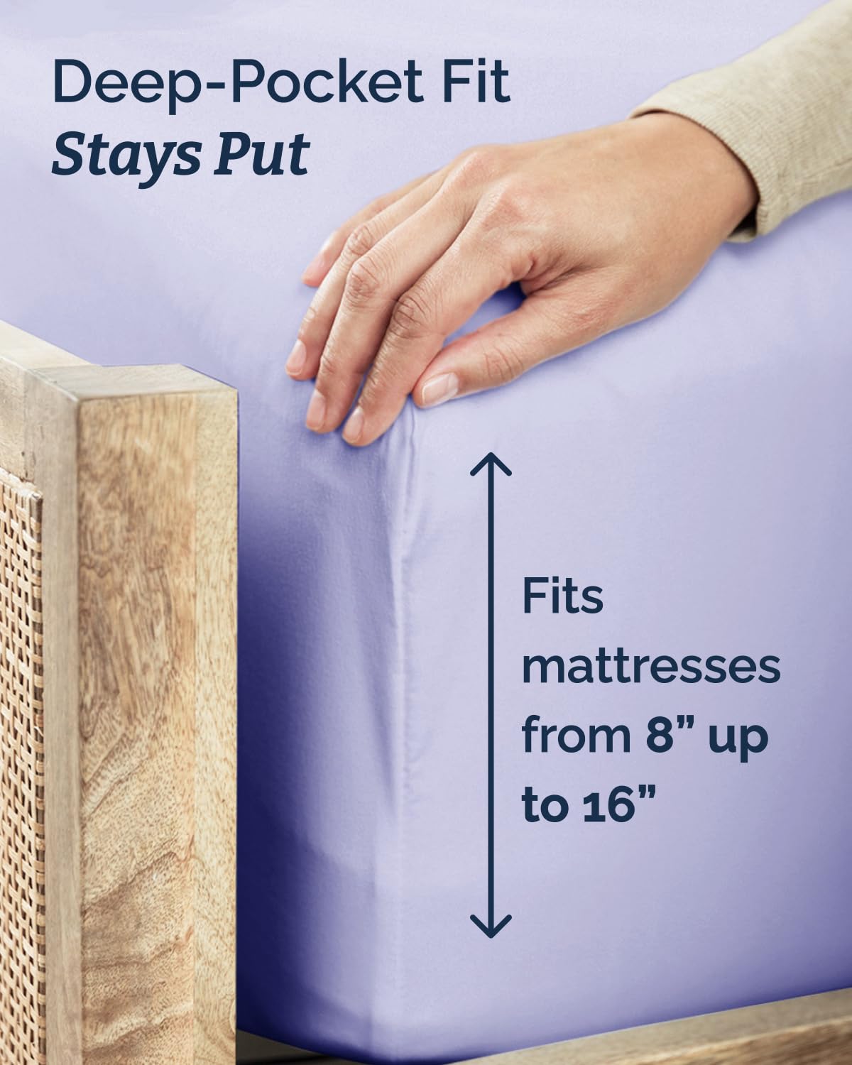 CGK Unlimited Twin XL 3pc sheet set Lavender pillowcase closeup displays smooth microfiber.
