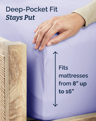 CGK Unlimited Twin XL 3pc sheet set Lavender pillowcase closeup displays smooth microfiber.