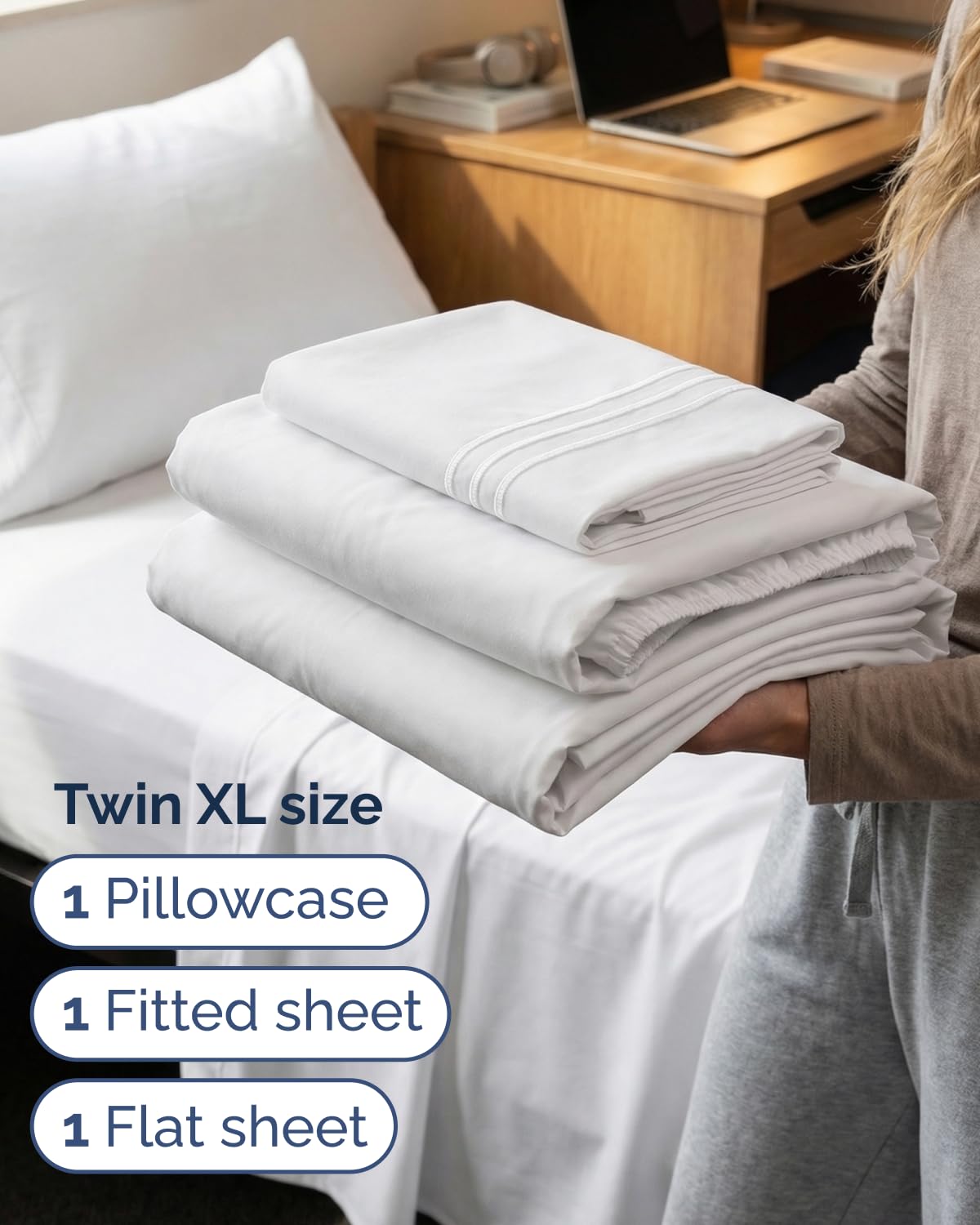 CGK Unlimited Twin XL 3pc sheet set pillow case delivers silky comfort for restful nights