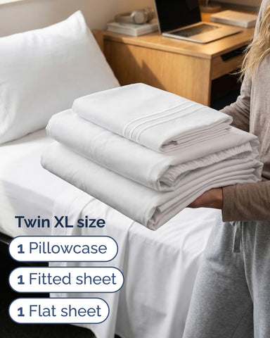 CGK Unlimited Twin XL 3pc sheet set pillow case delivers silky comfort for restful nights