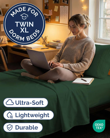 CGK Unlimited emerald-green set shows deep-pocket fit for tall mattresses.
