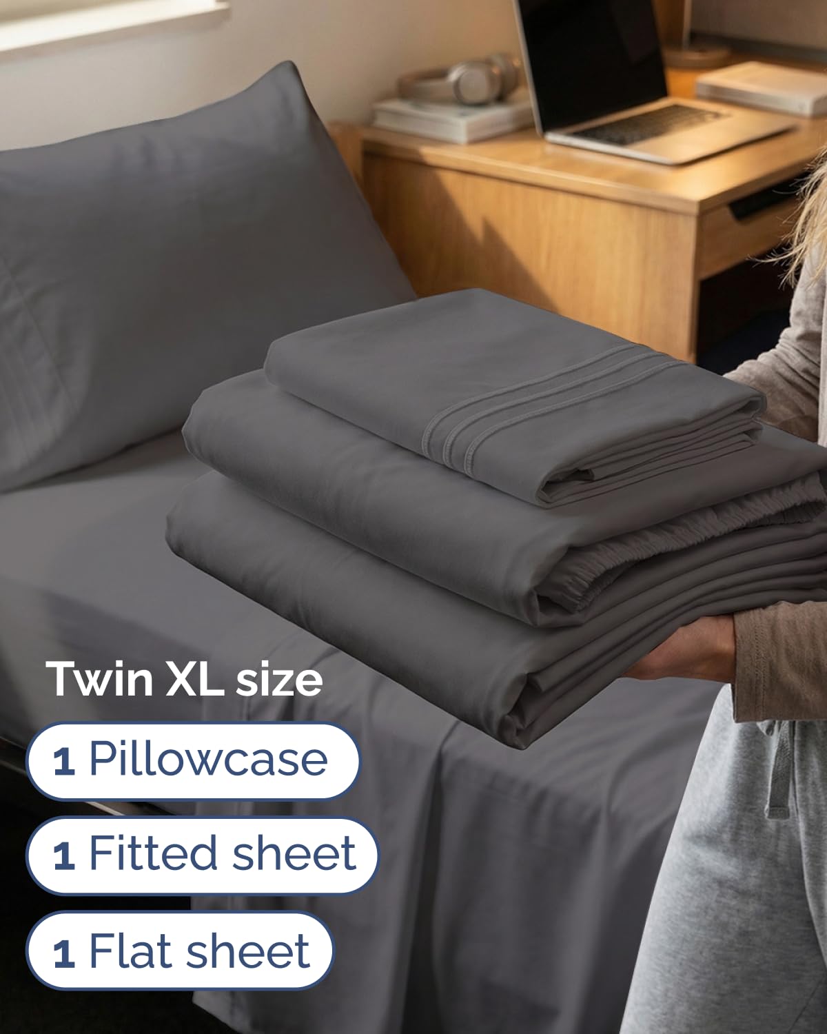 CGK Unlimited Twin XL fitted sheet with deep pockets secures a thick mattress.