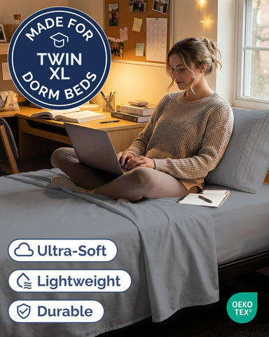 CGK Unlimited Twin XL fitted sheet on a tall mattress showing a snug, secure fit