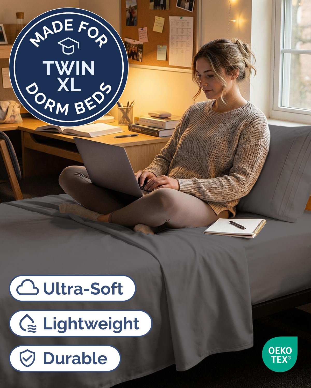 CGK Unlimited Twin XL flat sheet draped on bed shows silky, breathable texture.