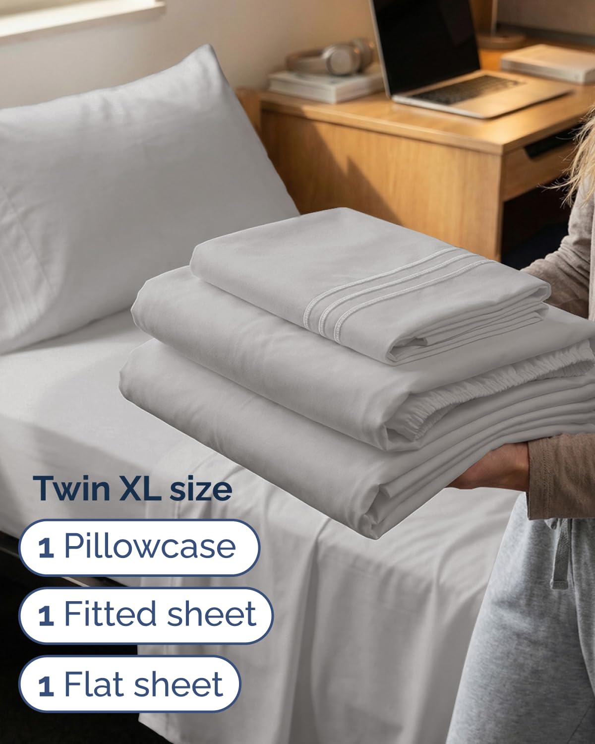 CGK Unlimited Twin XL fitted sheet reveals deep pockets for secure mattress fit.
