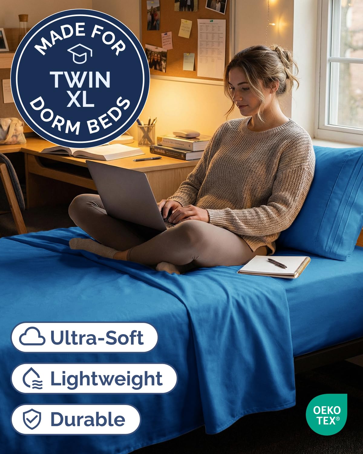 CGK Unlimited Twin XL sheets on bed demonstrate deep-pocket easy-fit design