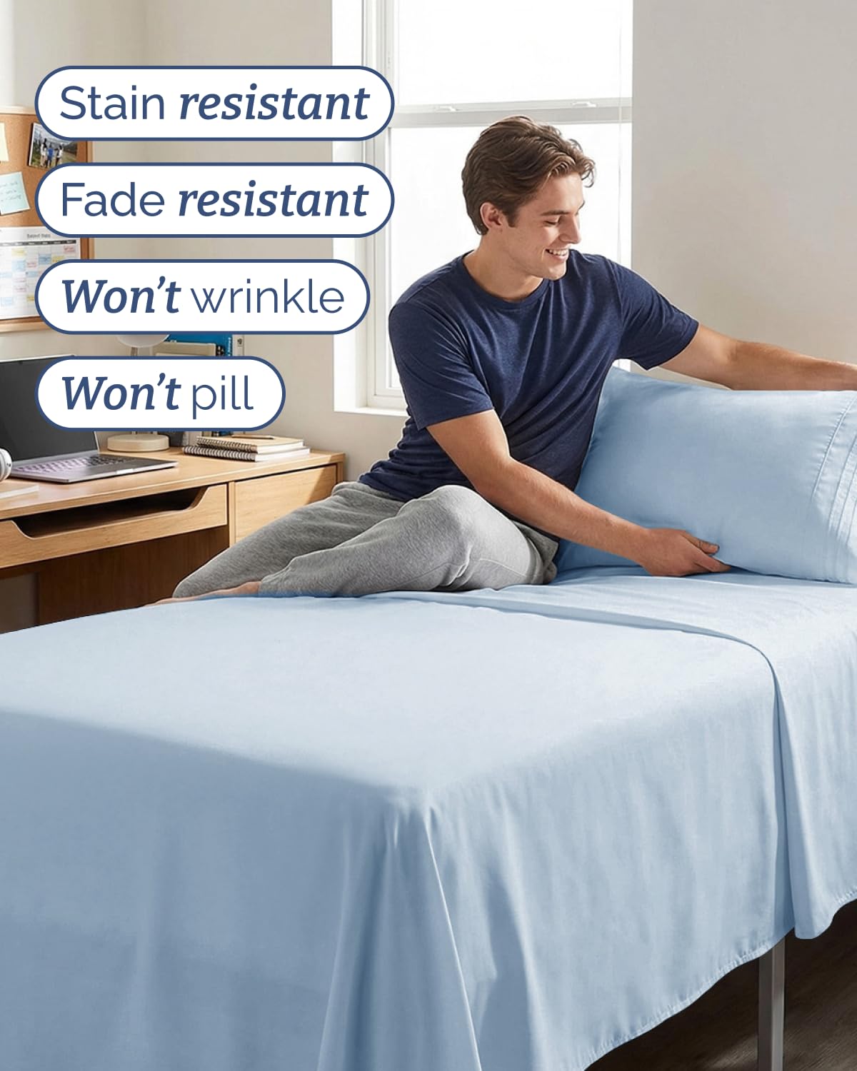 CGK Unlimited Sky Blue microfiber sheet fabric highlights breathability