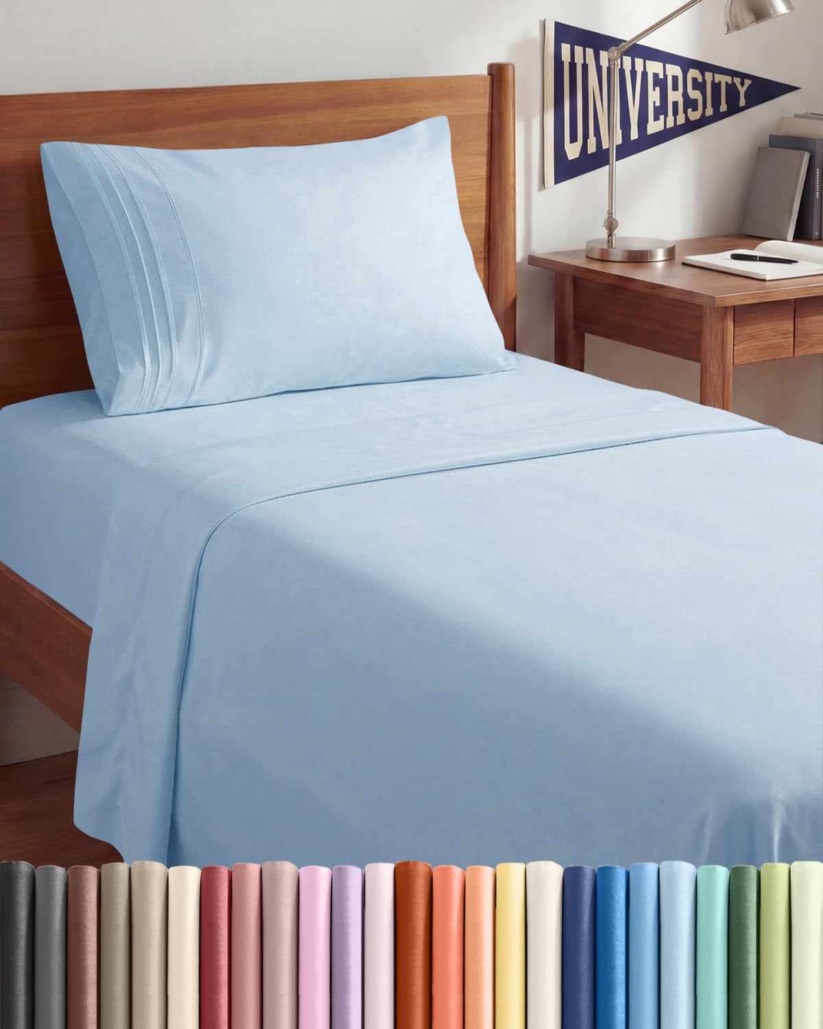 CGK Unlimited Twin XL Sky Blue sheet close-up weave for cooling comfort