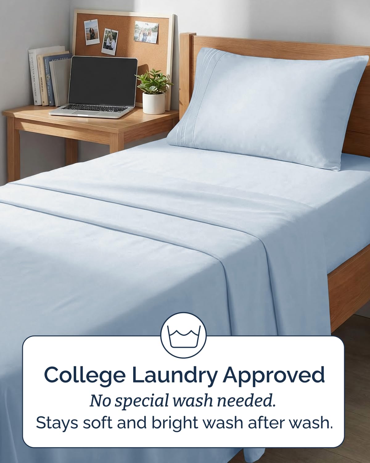 CGK Unlimited wrinkle-free finish on Twin XL sheet set under soft lighting