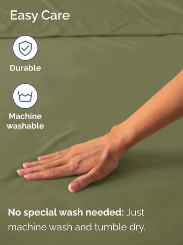 CGK Unlimited washable sage green king sheet retains color after washing.