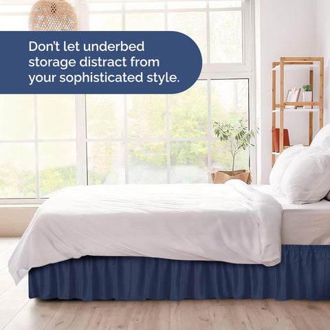 CGK Unlimited easy-clean navy bed skirt ready for machine washing