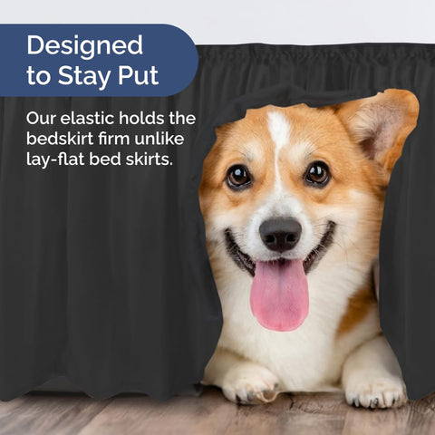CGK Unlimited queen bed skirt with 12-inch drop enhances room décor.