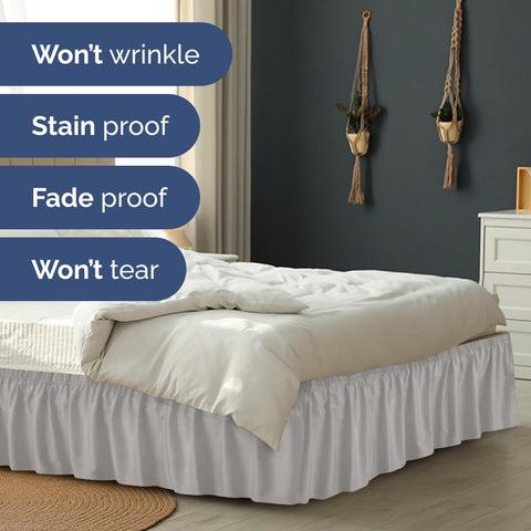 CGK Unlimited elastic wrap stays put, reducing shifting for a neater bed skirt appearance.