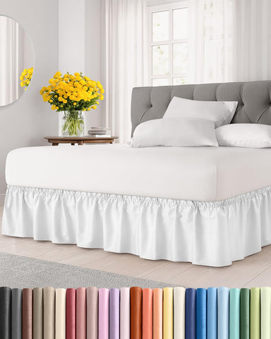 CGK Unlimited wrap-around bed skirt, front view, adds a polished look to full-size beds.