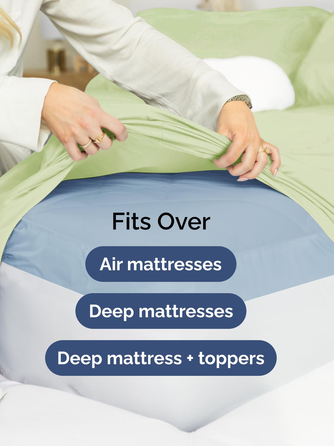 CGK Unlimited wrinkle-resistant king fitted sheet in laundry setup