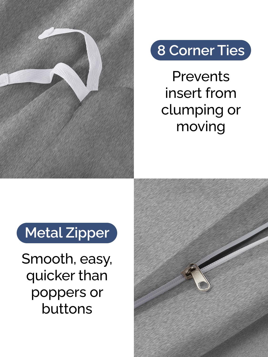 CGK Unlimited duvet set features zipper closure and eight interior ties for secure fit.