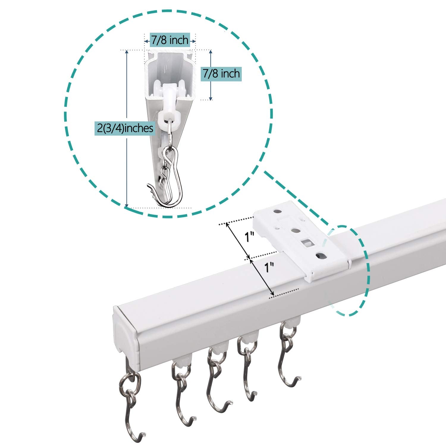 ChadMade wall-mount curtain track with end hooks for smooth operation.