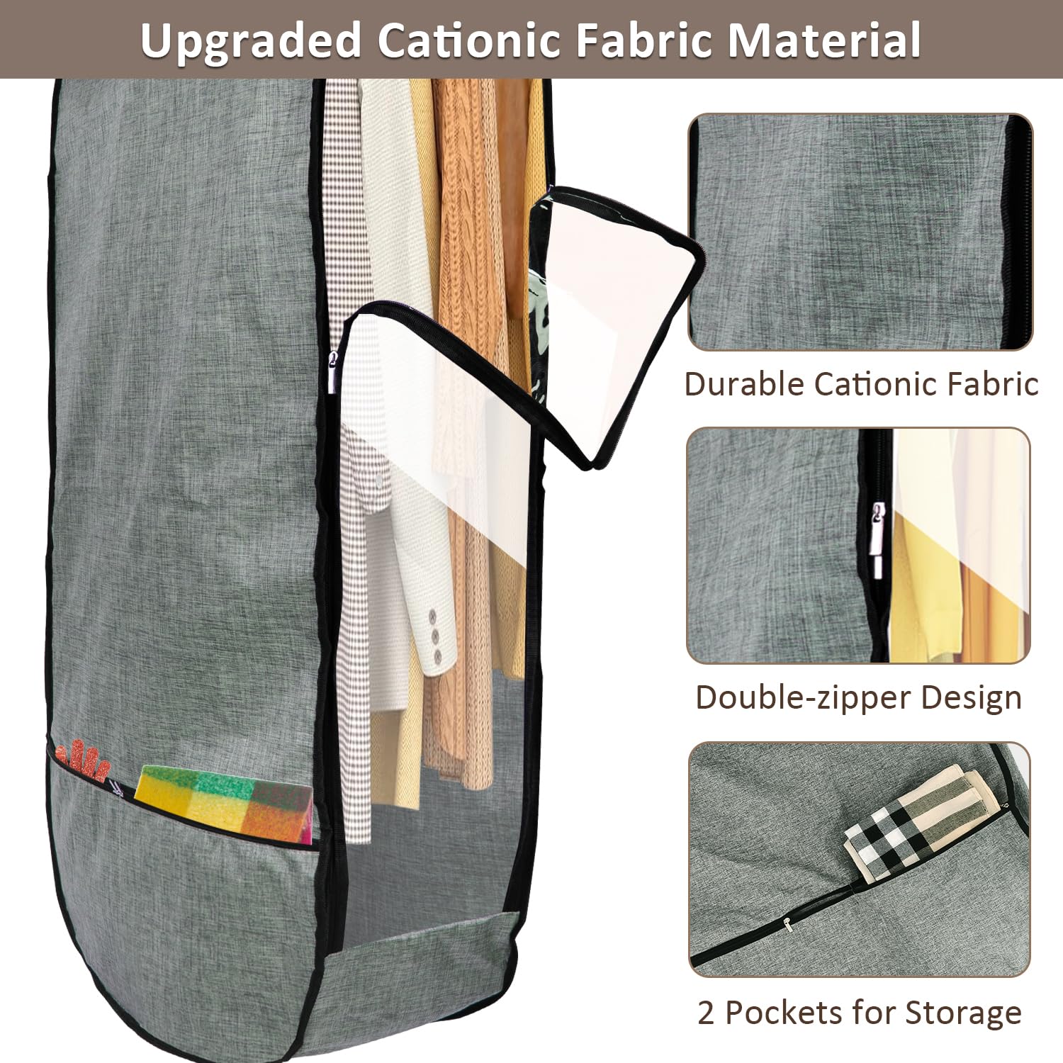 Chakera double-zipper garment bag provides easy access to clothes.