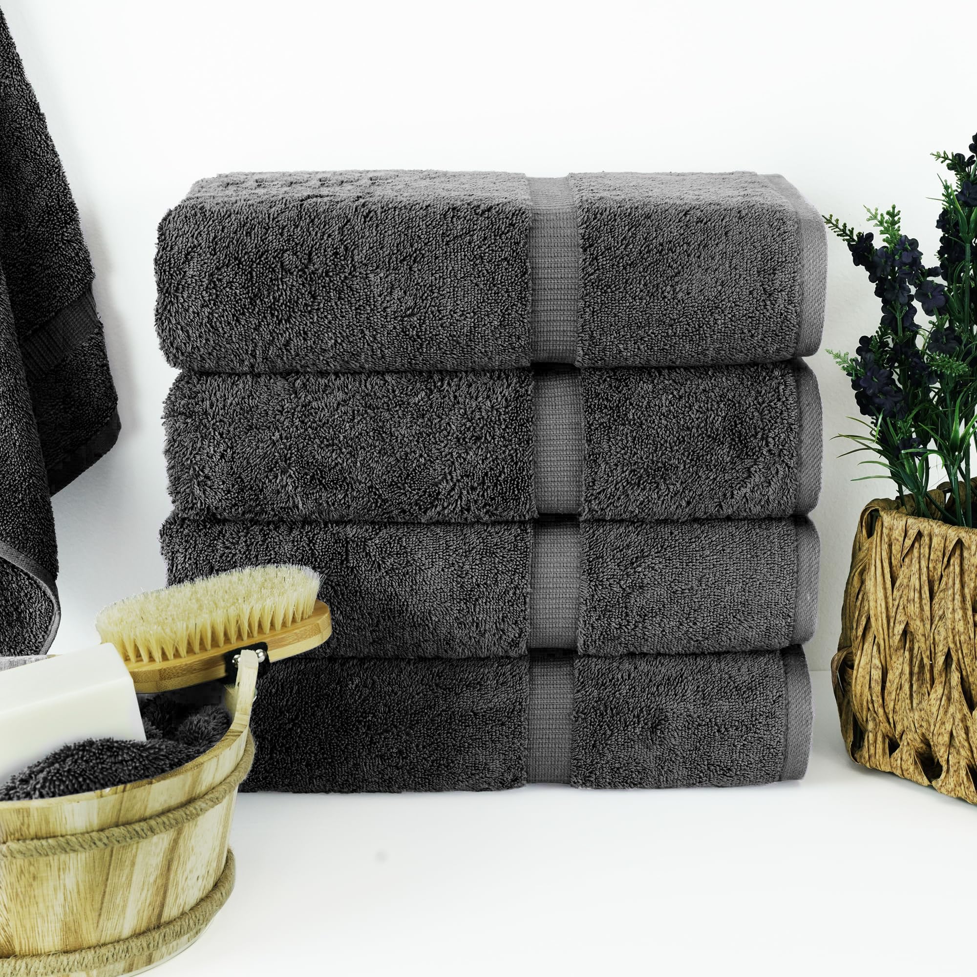 Chakir Turkish Linens 4-piece bath towel set in dark gray for daily luxury