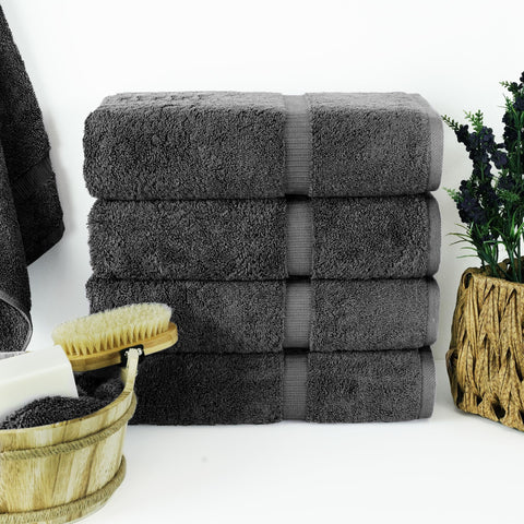 Chakir Turkish Linens 4-piece bath towel set in dark gray for daily luxury