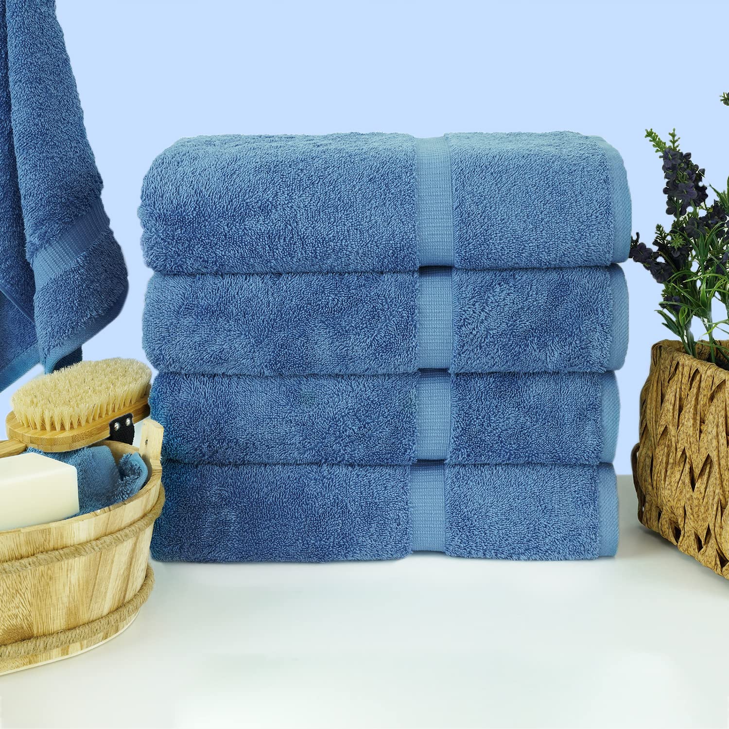 Chakir Turkish Linens 4-piece bath towel set ideal for spa-like routines at home.