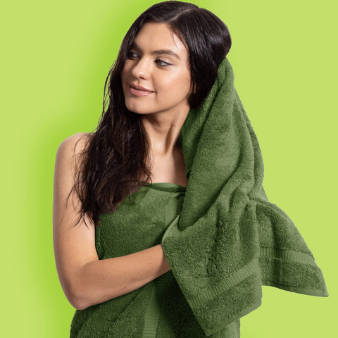 Chakir Turkish Linens moss hand towel set highlighting absorbency and spa-like comfort at home.