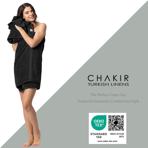 Chakir Turkish Linens double-stitched hem towel in black for lasting durability.