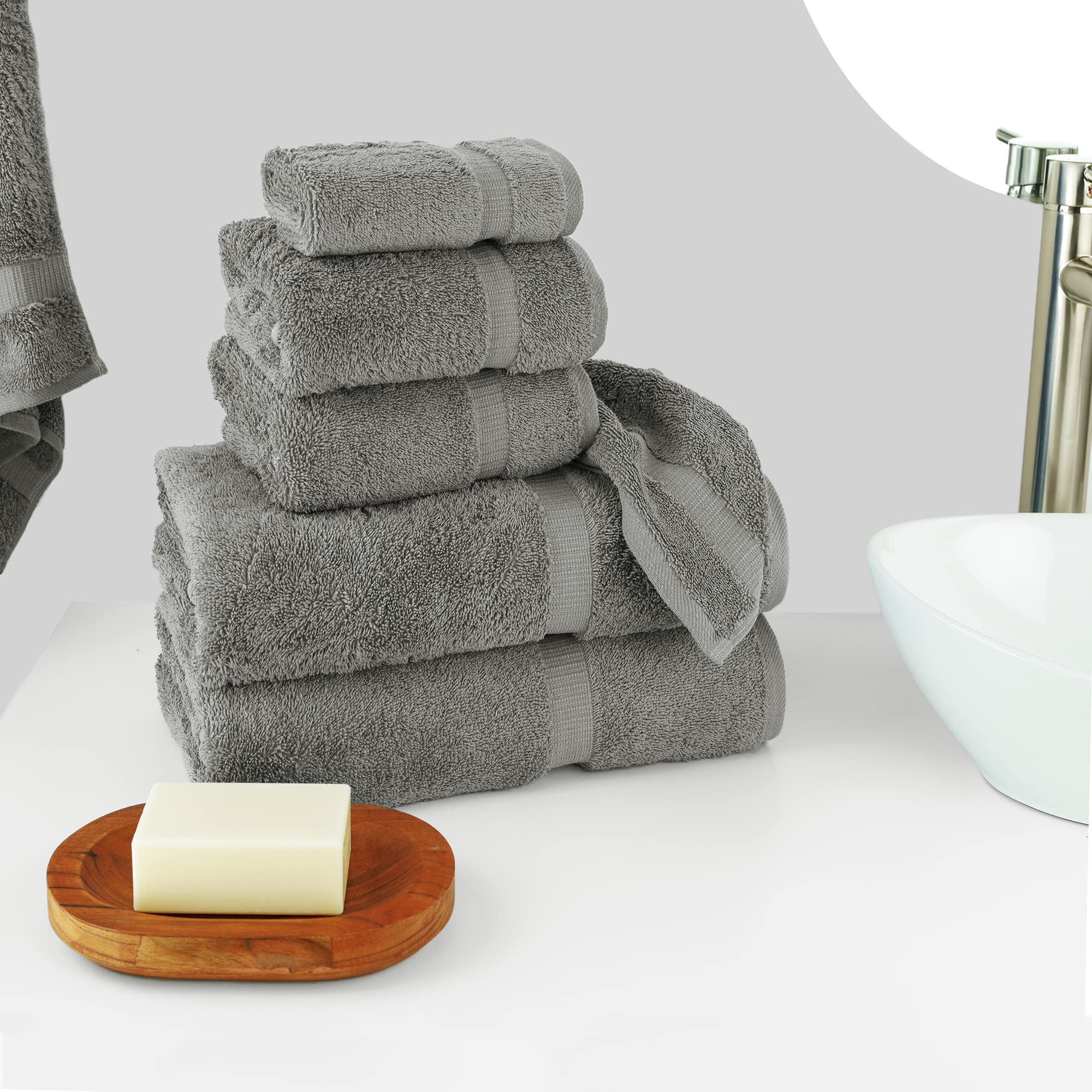 Chakir Turkish Linens bath towels rolled display showing generous size and spa-like comfort