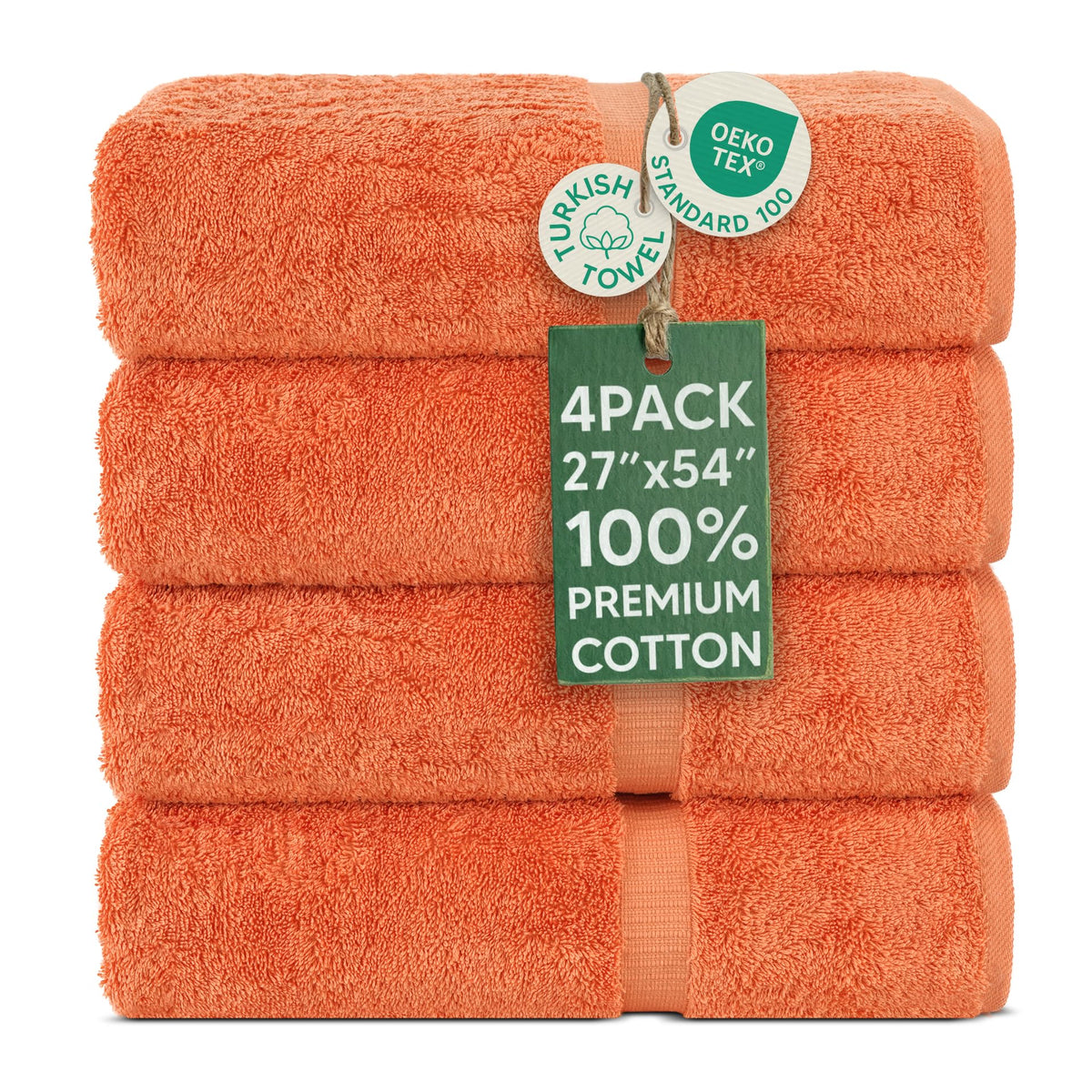 Chakir Turkish Linens coral 4pc bath towels set with plush absorbency.