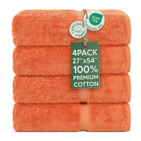 Chakir Turkish Linens coral 4pc bath towels set with plush absorbency.