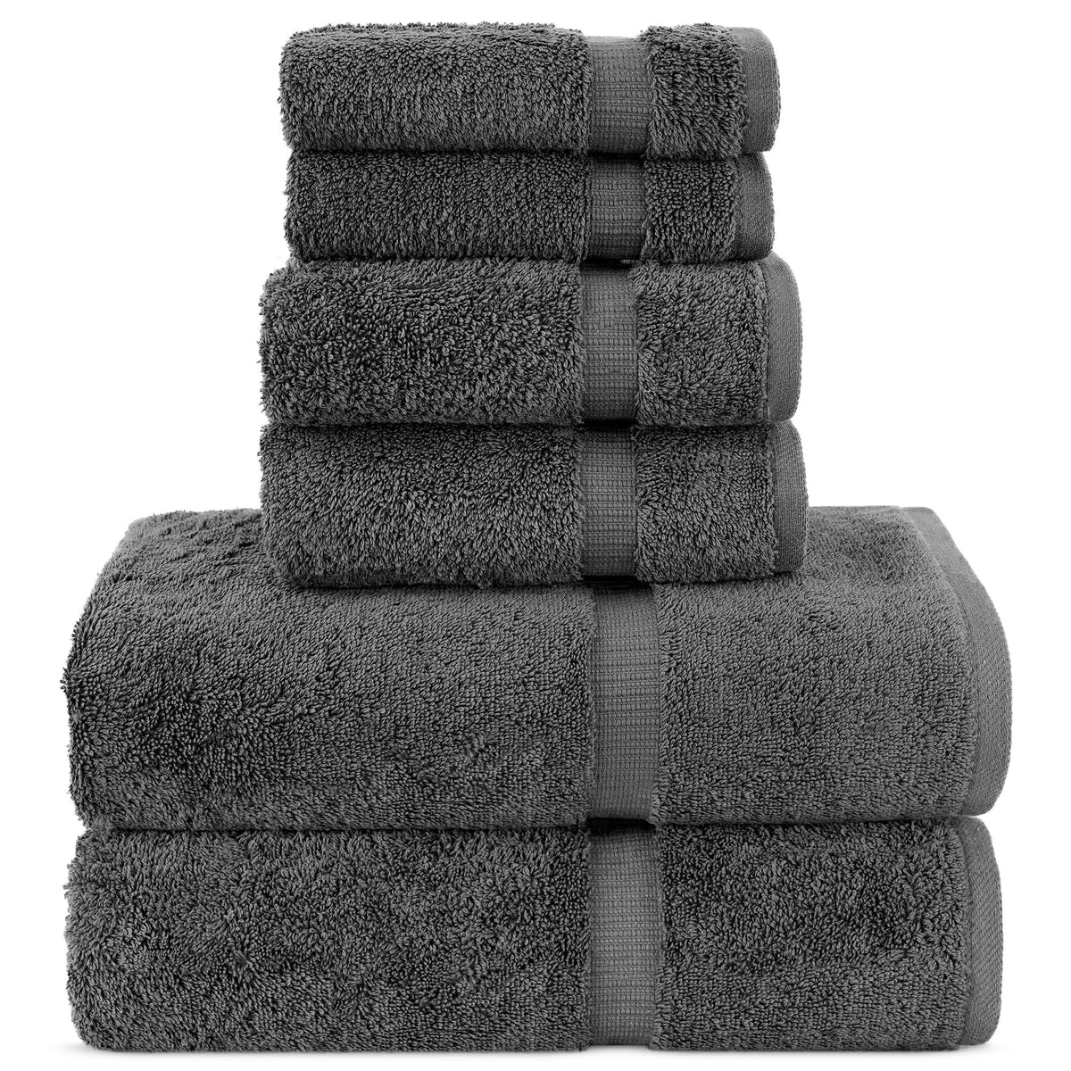 Chakir Turkish Linens dark gray 6-piece towel set bath towels; plush and highly absorbent for daily use.