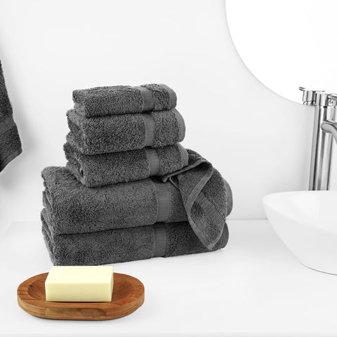 Chakir Turkish Linens dark gray 6-piece towel set hand towels; soft and comfortable for hand drying.