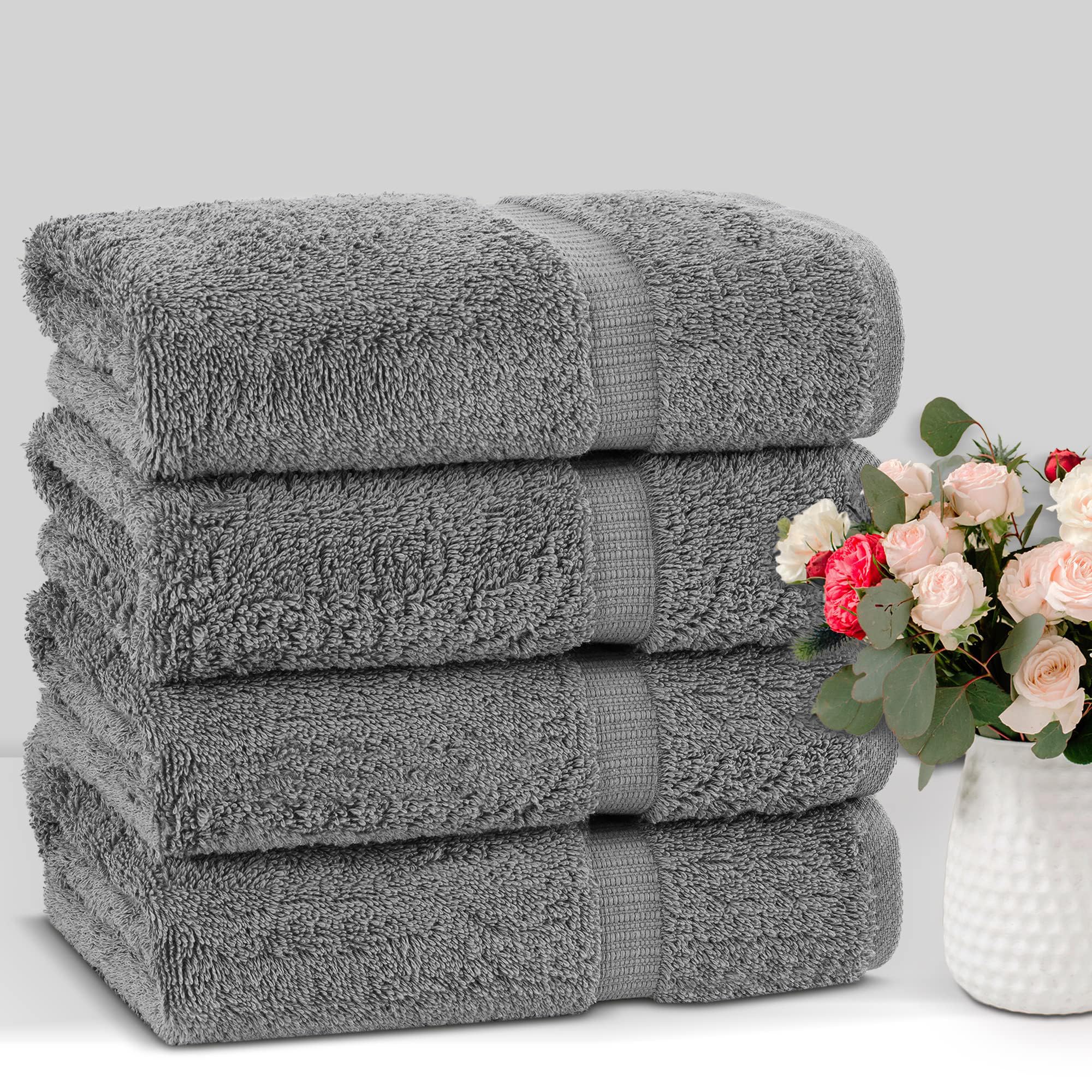 Four-piece Chakir Turkish Linens towel set displayed for home bathroom use.