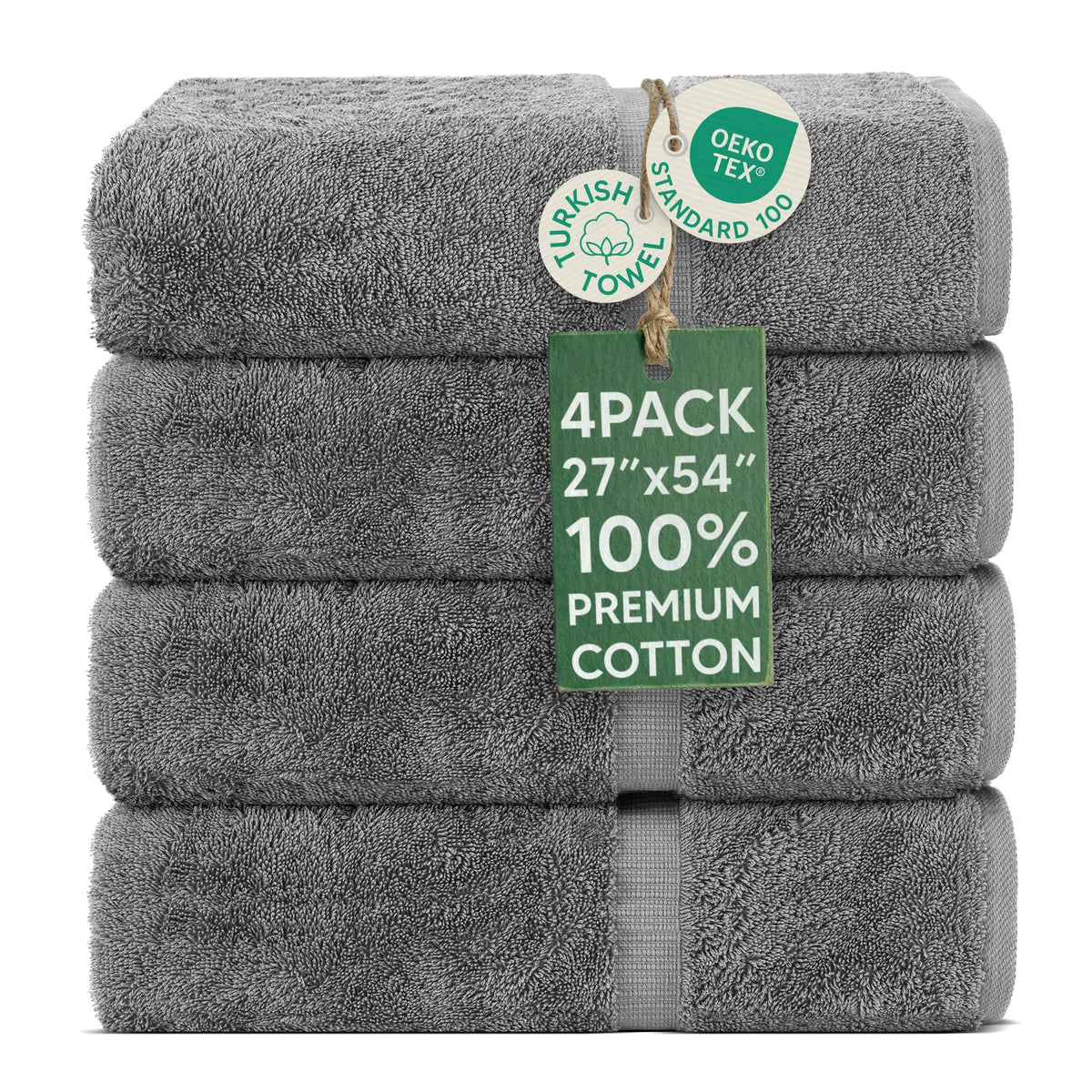 Chakir Turkish Linens gray 4-piece bath towels provide spa-like daily comfort.