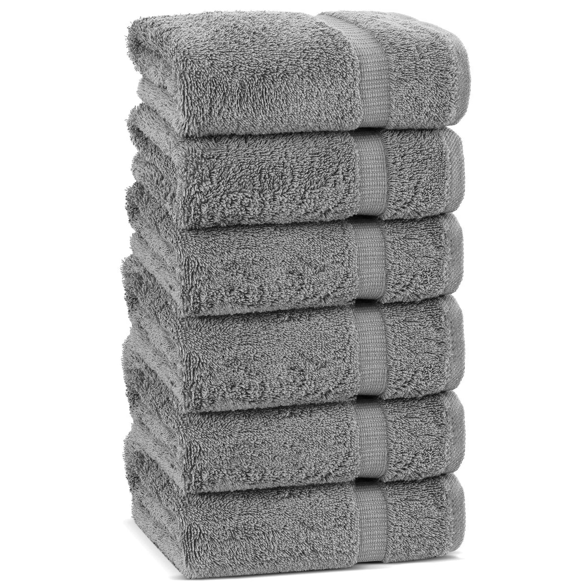 Chakir Turkish Linens gray hand towels folded for everyday use with plush softness.